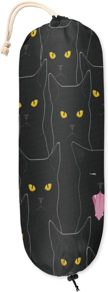 Funny Black Cat Plastic Bag Holder Cute Wall Mount Plastic Bag Organizer Reusable Large Grocery Bag Storage Dispenser for Home Kitchen Travelling 22"x9"