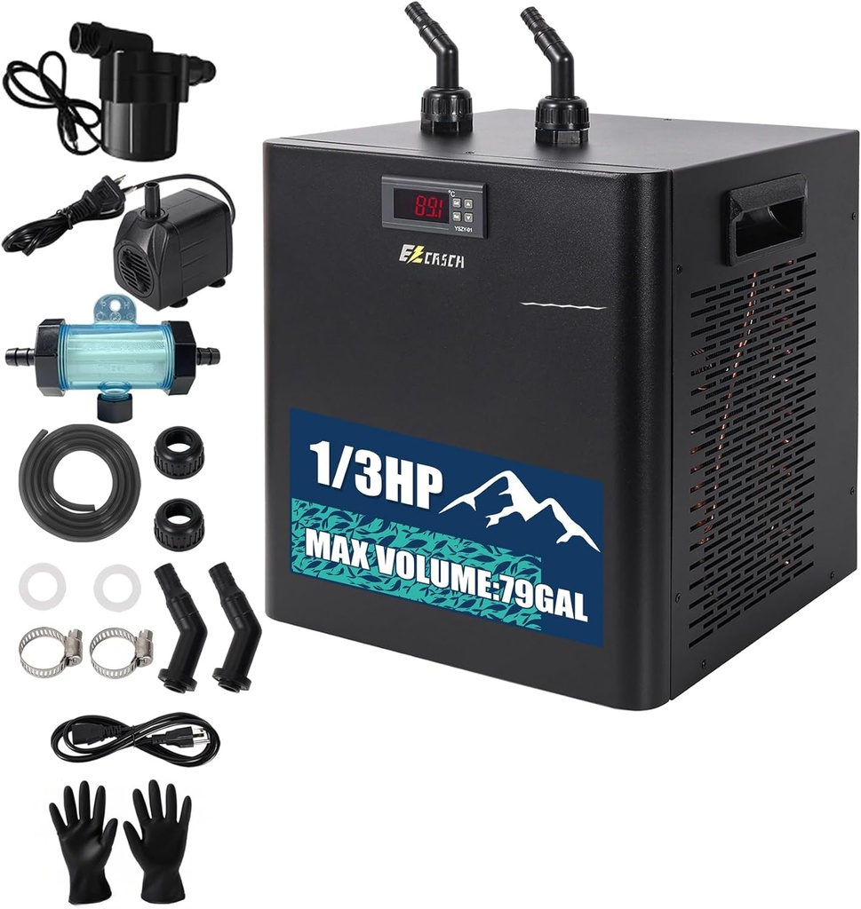 Ice Bath Water Chiller 1/3HP 79gal with 2 Water Pumps and 1 Filter for Ice Bath Tubs Cold Plunge Chiller Recovery Chiller for Ice Bath with Complete Accessories for Home and Outdoors Use