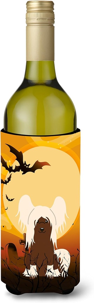 Caroline's Treasures BB4379LITERK Halloween Chinese Crested Cream Wine Bottle Hugger Bottle Cooler Sleeve Hugger Machine Washable Collapsible Insulator Beverage Insulated Holder