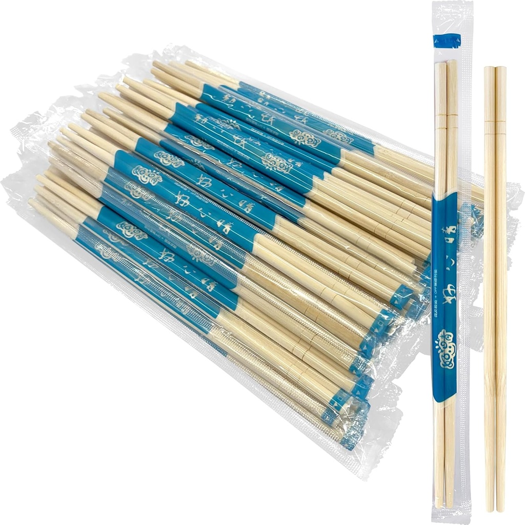 52USA Disposable Bamboo Chopsticks (100 Sets), 9'' Long Individually Wrapped Chinese Chopsticks Wooden Clear Bag Bulk