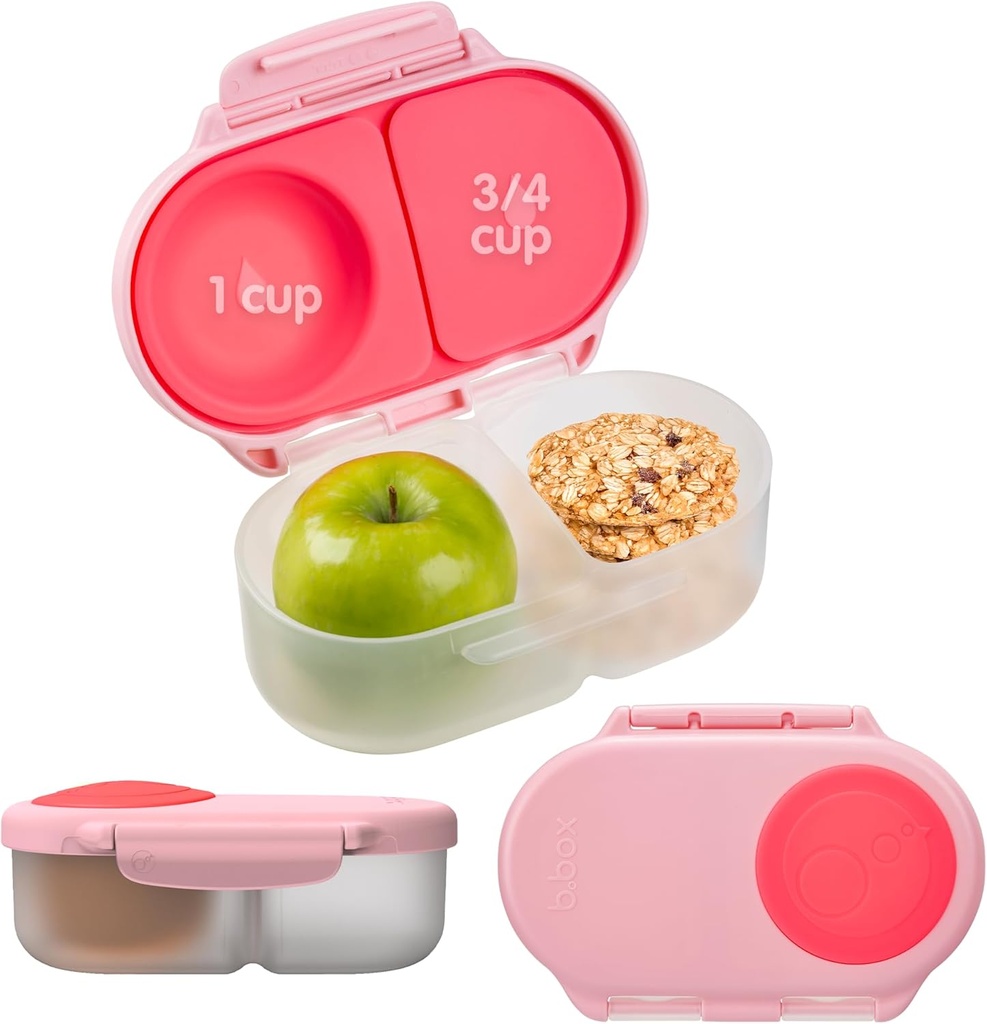 b.box Snack Box Reusable Snack Containers with Lids 2 compartments, Bento Box for kids and toddlers, Leakproof Lunch Box, BPA free and Dishwasher Safe Snack Container (Flamingo Fizz, 1 3/4 Cup)