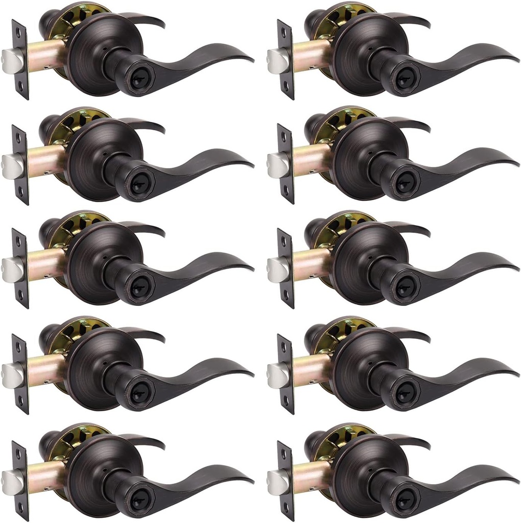 KNOBWELL 10 Pack Exterior Door Handle Lockset, Keyed Alike/Combo Keys Oil Rubbed Bronze Door Lever, Vintage Bronze Lever Front Doorknob
