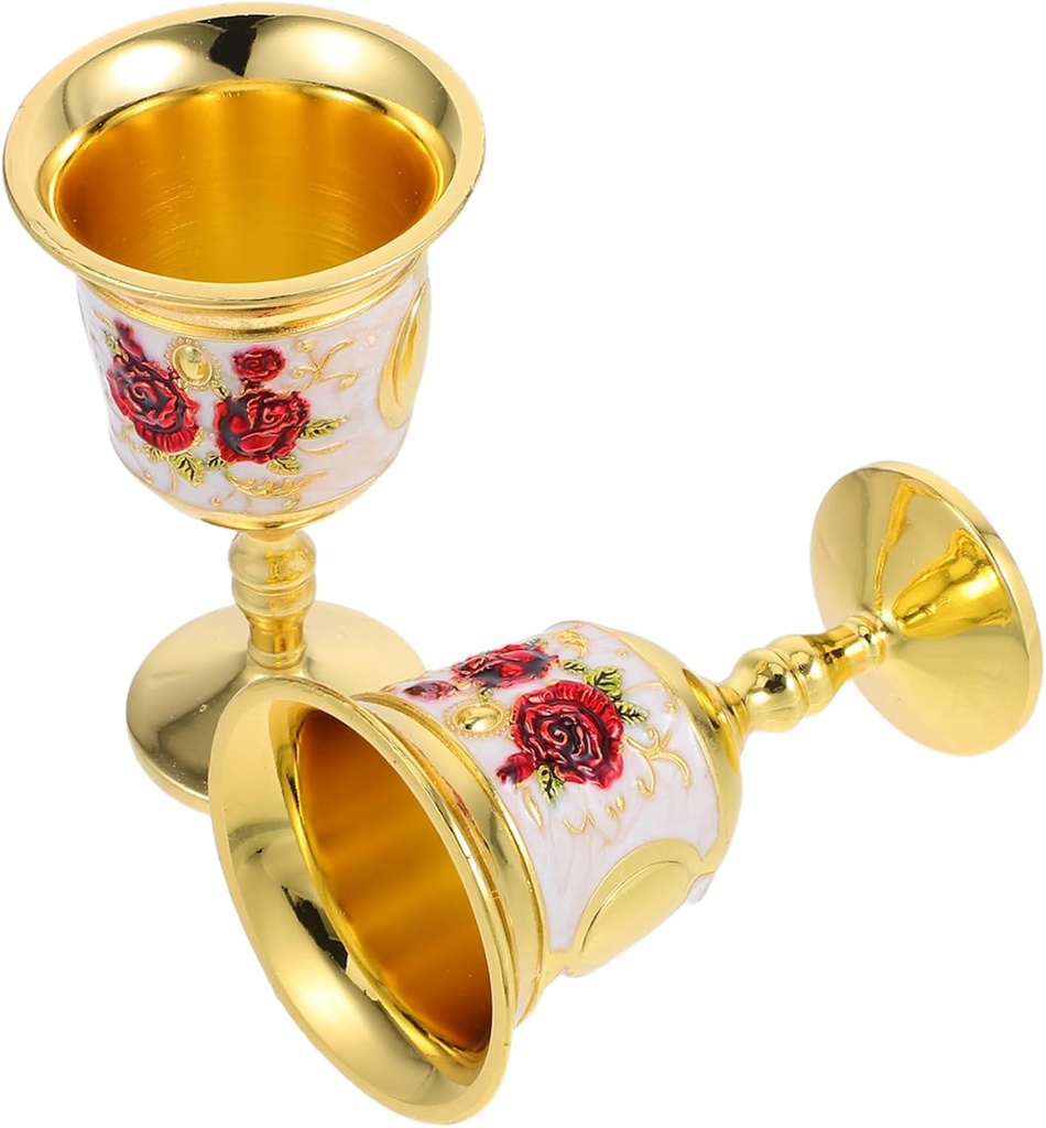 2pcs Vintage Embossed Zinc Alloy Goblets Mini Drinking Cups for Home Bar Medieval Style Wine Vessel Elegant Rose Design for Celebrations and Decorations