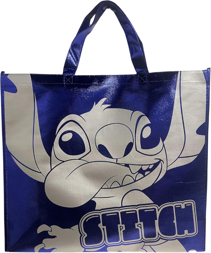 Disney's Stitch From Lilo and Stitch Movie Blue Metallic Looking Chrome Foil Giant Extra Large 26" inch Reusable Tote Bag
