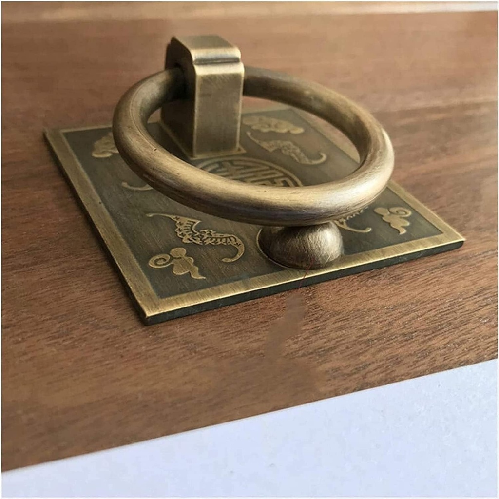 Door Knocker Hand Ring Antique Squar Handles Bronze Cabinet Drawer Knobs Knocker Retro Brass Kitchen Knob Pull 6x6cm Door Ring Handle Door Knocker
