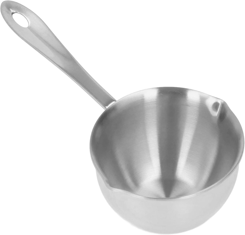 Enamel Milk Pan, Stainless Steel Professional Home Cooking Sauce Pan with Pour Spouts for Milk Chocolate and Hot Oil (Silver)