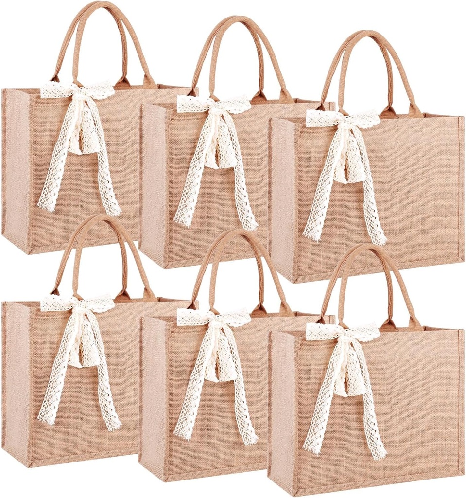 Burlap Tote Bag Bulk, Reusable Jute Tote Bags with Handles for Shopping Weddings Travel Embroidery Crafts