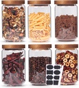 Set of 6 Glass Pantry Storage Jars with Wood Airtight Lid - 23oz Thicken Glass Kitchen Canisters with Reuse Labels&Pen - Food Storage Containers with Wood Lid for Tea,Sugar,Cookie,Coffee