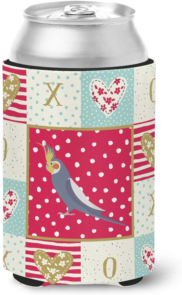 Caroline's Treasures CK5521CC Cockatiel Love Can or Bottle Hugger, Red Cooler Washable Drink Sleeve Collapsible Beverage Insulated Holder, Can Hugger, Multicolor