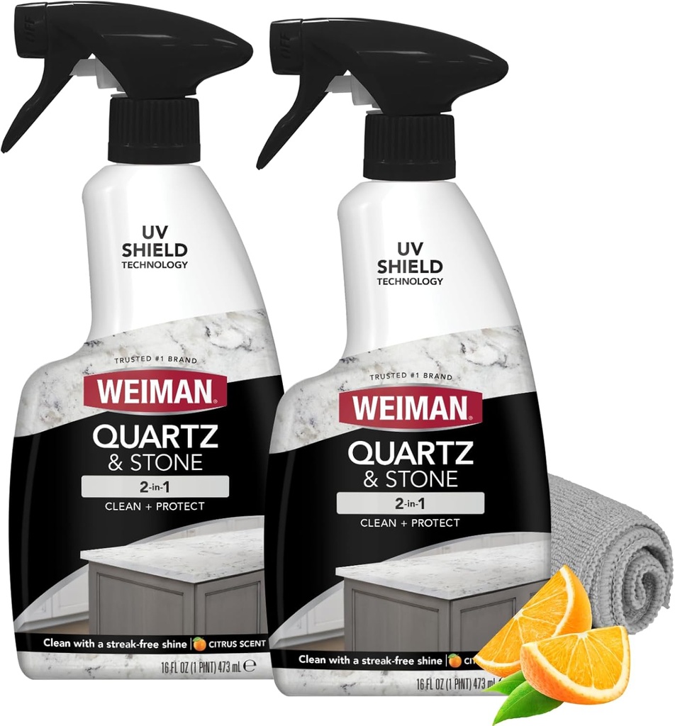 Weiman Quartz Countertop Cleaner and Polish (2 Pack w/Micro Towel) Clean and Shine Your Quartz Countertops Islands and Stone Surfaces with Ultra Violet Protection