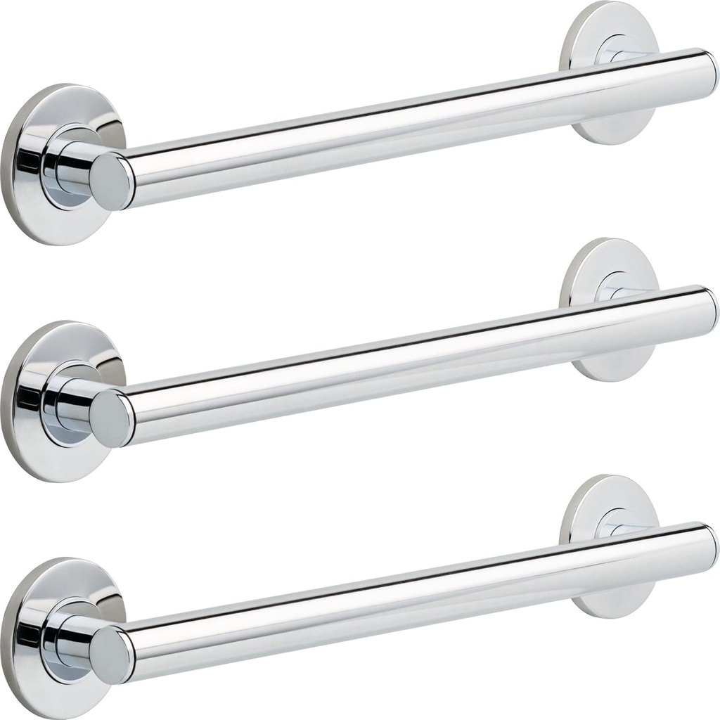 Delta Contemporary (3-Pack) 18" Shower Grab Bar ADA Compliant Polished Chrome 450 lb Capacity Bathroom Safety Handle for Shower, Bathtub | Wall Mounted Balance Assist, Handicap Grip Bar 41818-63-PC
