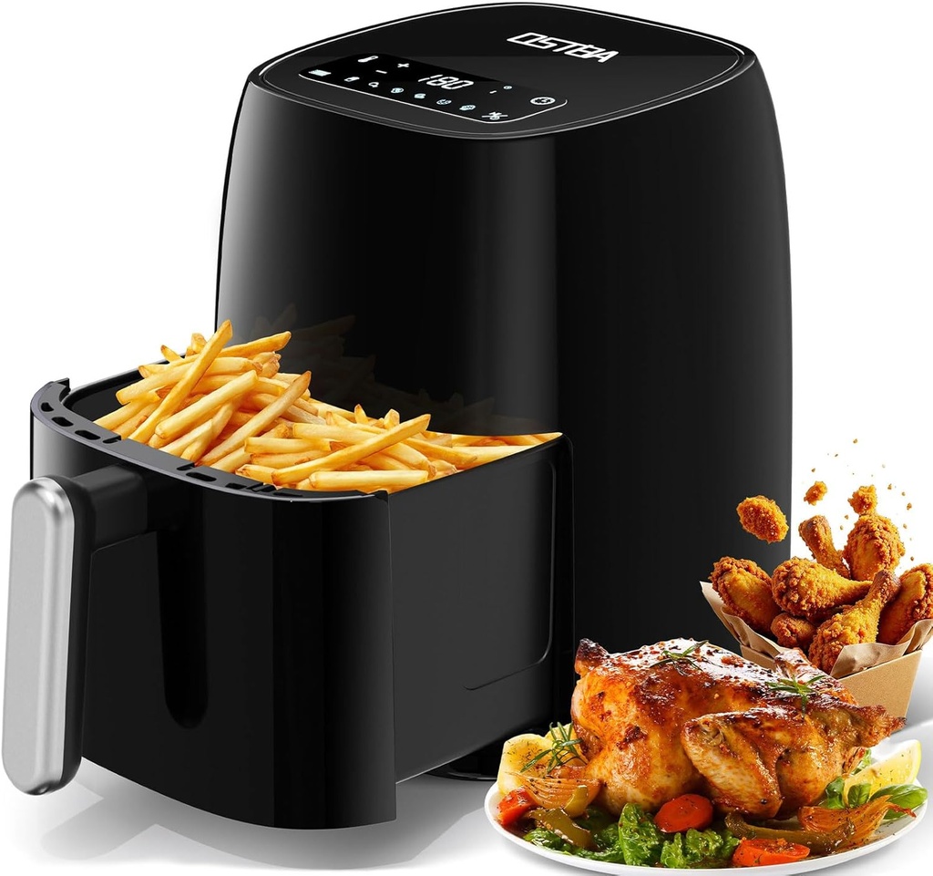 OSTBA 4.5QT Air Fryer with Tempered Glass LED Touch Screen, 6 Presets One-Touch Cooking, Adjustable Temp & Time, Dishwasher Safe Nonstick Basket, Oil-Free Healthy Cooking, 1–4 People