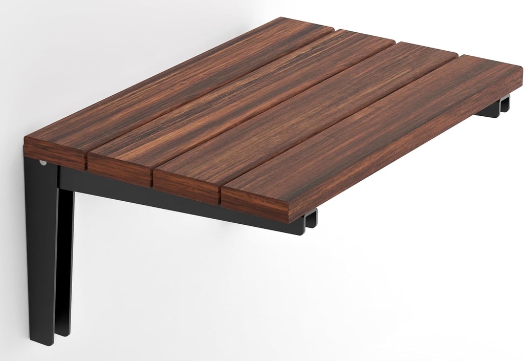 Folding Premium Quality Massive Solid African Teak Iroko Wood Wall Mounted Shower Seat, Handmade Foldable Bench, Wall Mounted Wooden Bathroom Stool, Inside Bath Seat Fold Down (Natural Iroko, Medium)