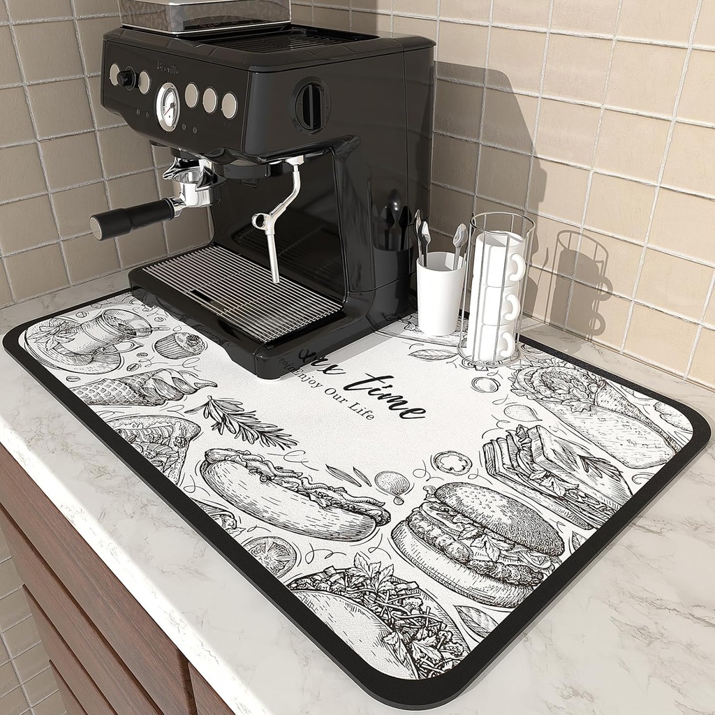 Coffee Mat Hide Stain Absorbent Rubber, Quick Drying Mat Fit Under Coffee Maker, Kitchen Counter Pad with Non-slip Rubber Backed (12''x19'')