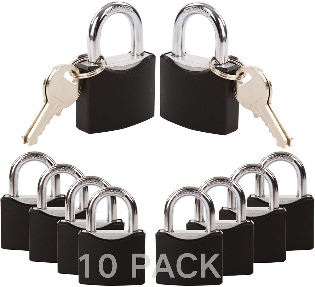SEPOX®10-Pack 1-9/16" Weather-Proof Outdoor Padlocks Keyed Different, Brass Cylinder, Heavy-Duty Solid Steel Body Covered Black, Locks for Gates, Sheds, Storage Lockers, Fence, Boats, Marine, Fishing