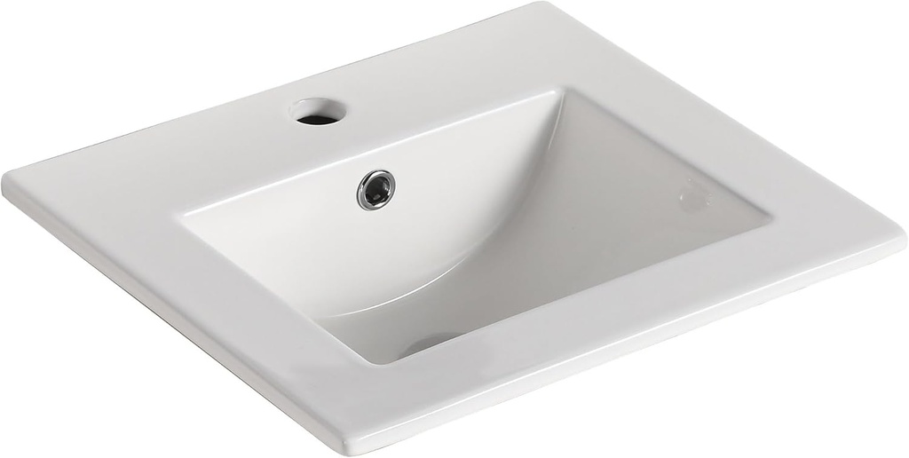 Dowell 18" Bathroom Sink,Single Bowl Vanity Ceramic Basin,Rectangular Drop-In Bathroom Sink with Overflow,White-000 1816B