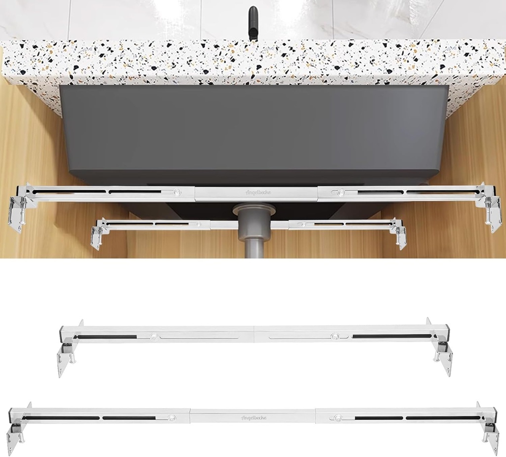 Undermount Sink Support Brackets – Adjustable Stainless Steel Brackets & Support Pole for Heavy Duty Undermount Kitchen Sink, 28-37inches