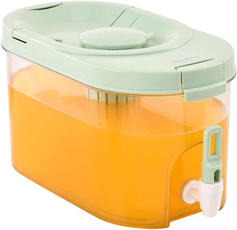 Fridge Drink Dispenser, Cold Water Pitcher Beverage Container with Spigot, Lemonade Stand Tea Juice Jug with Fruit Infuser for Party, Leak-proof, Ease of Cleaning, 1 Gallon