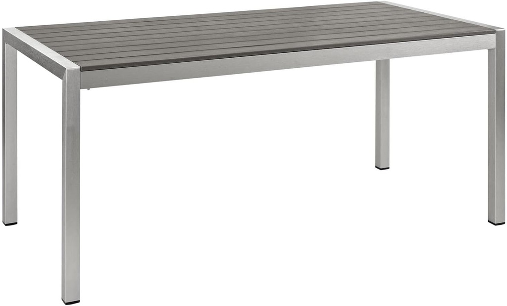 Modway Shore Aluminum Outdoor Patio 71" Rectangle Dining Table in Silver Gray