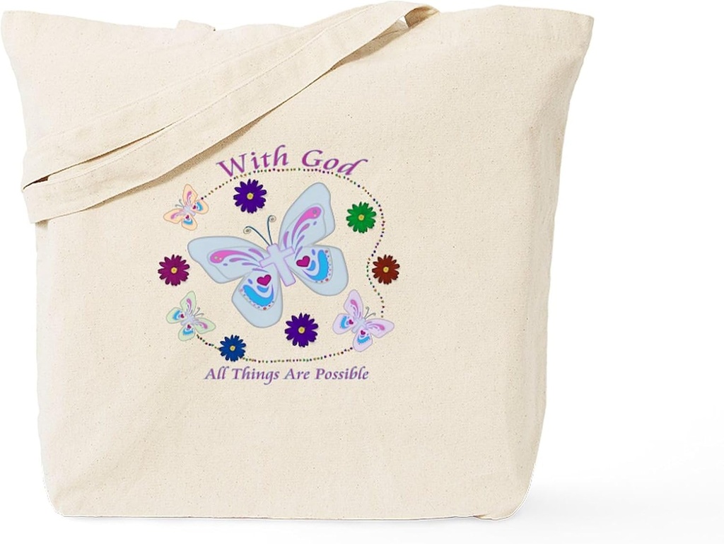 CafePress With God All Things Are Possible Tote Bag Reusable Natural Beige Canvas Shopping Bag