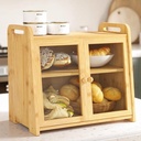 Bamboo Bread Box 20L Large Capacity with Clear Acrylic Doors - Double Layer Food-Safe Bread Storage with Air Vents and Side Handles - Keep Bread Fresh and Counter Clutter-Free,Natural,One Size