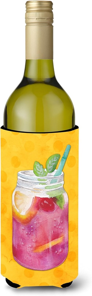 Caroline's Treasures BB8252LITERK Mason Jar Cocktail Yellow Polkadot Wine Bottle Hugger Bottle Cooler Sleeve Hugger Machine Washable Collapsible Insulator Beverage Insulated Holder