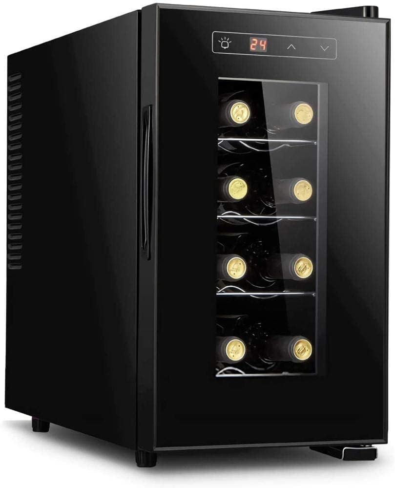 Electronic Wine Cooler Freestanding Red & White Wine Fridge 8 Bottle Small Home Bar Wine Cellar Digital Control Glass Door Counter Top Refrigerator Vertical-Vertical