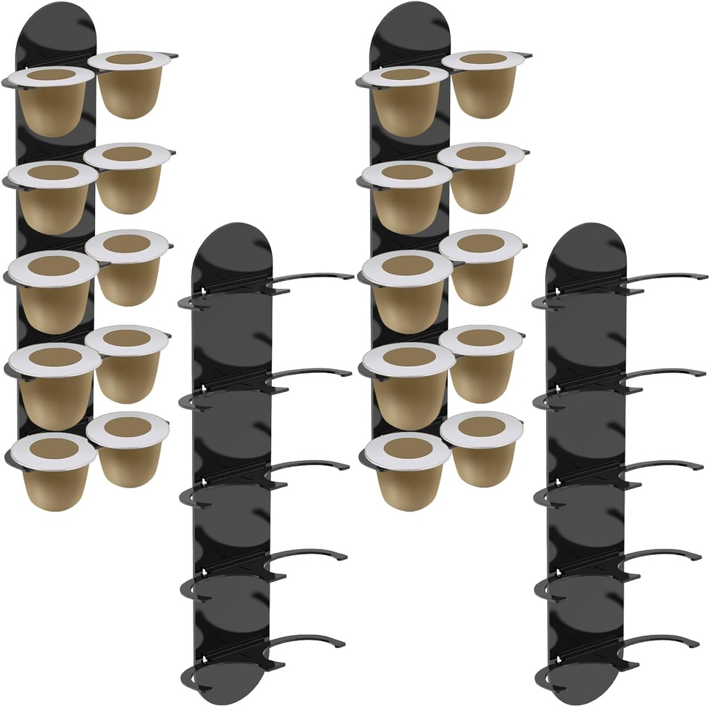 4Pcs Coffee Pod Holder Side Mount, Coffee Pod Capsule Organizer, Wall Mount Storage Stands Racks, Clear Acrylic Pod Holders with Adhesive for Home Office(black)