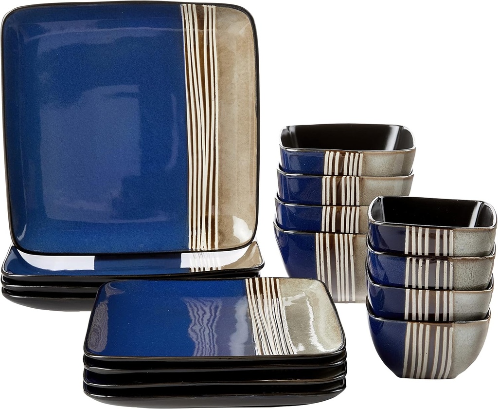 Elama 16 Piece Double Bowl Stoneware Dinnerware Set with Service for 4