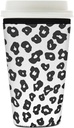 Black White Leopard Skin Print Reusable Iced Coffee Sleeve Neoprene Insulated Drink Holder, Washable Anti-Slip Cold Cup Sleeve for Tumblers Bottles Glasses 26-28oz