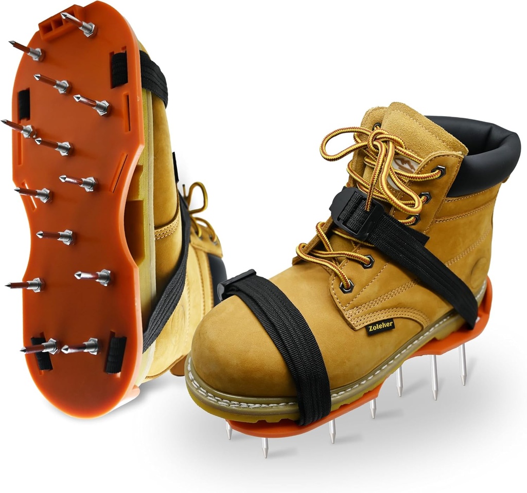 Lawn Aerator Shoes for Grass, Aeration Shoes for Lawn Air Aerator Tool, Spiked Aerating Sandals for Epoxy Flooring Yard Patio Garden, One-Size-Fits-All & Easy to Use (Orange, 1 Pair)