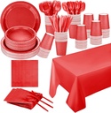 TWOWYHI 229PCS Red Party Supplies Set Paper Disposable Plates Cups Plastic Spoons Forks Knives Red Napkins for 30 Guests Disposable Party Dinnerware Sets for Wedding Birthday Parties