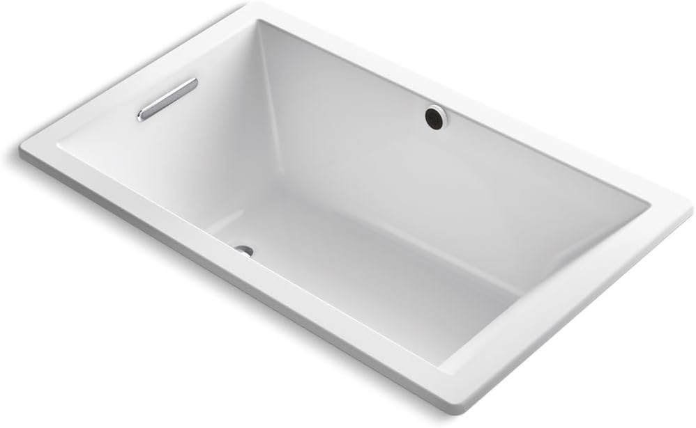 KOHLER 1848-W1-0 Underscore Drop In Bath with Bask Heated Surface and End Drain, 60-Inch x 36-Inch, White
