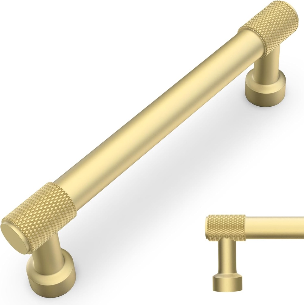 10 Pack 5Inch(128mm) Kitchen Cabinet Handles Brushed Gold Knurled Cabinet Pulls Gold Drawer Pulls Kitchen Hardware