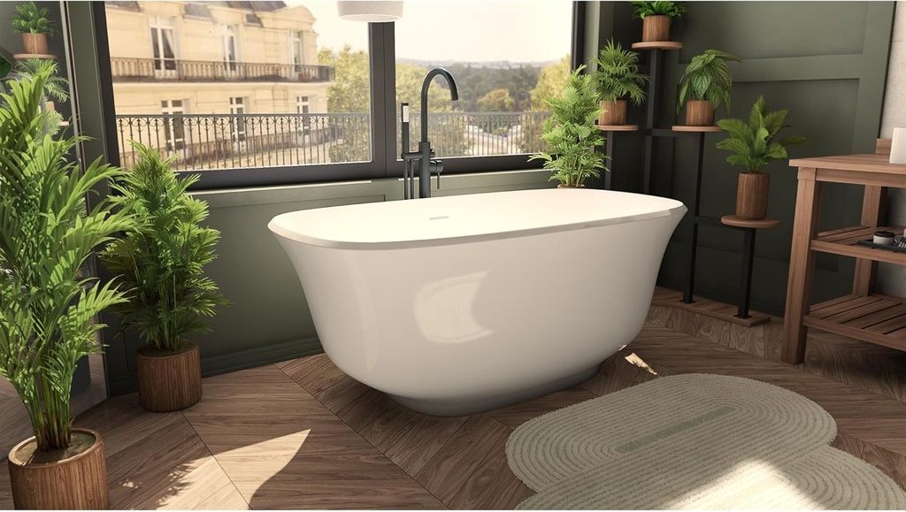 Elegance 59 in. L x 31 in. W x 23-5/8 in. H Freestanding Acrylic Bathtub, Brushed Nickel Drain