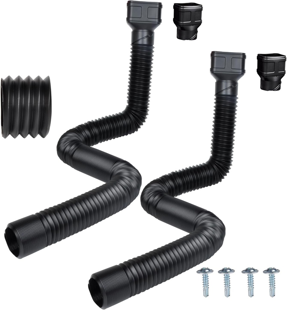 7ft Long Gutter Downspout Extensions, 3.1" OD Gutter Downspout Extender Pipe for 2"×3" Downspout and 3"×4"Downspout, Flexible Pipe Stretched Length 7ft, Black,2-Pack