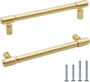 10 Pack Brushed Gold Cabinet Pulls 5 Inch/128mm Hole Center Brushed Brass Drawer Dresser Handles Solid Zinc Alloy Kitchen Cupboard Bathroom Furniture Hardware