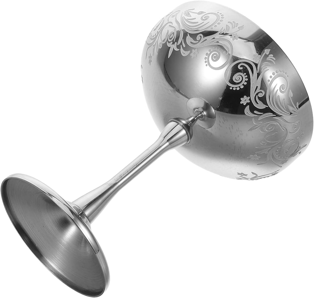 Stainless Steel Ice Cream Bowl 280ml Artistic Floral Goblet Multi-purpose Footed Wine Cup for Home