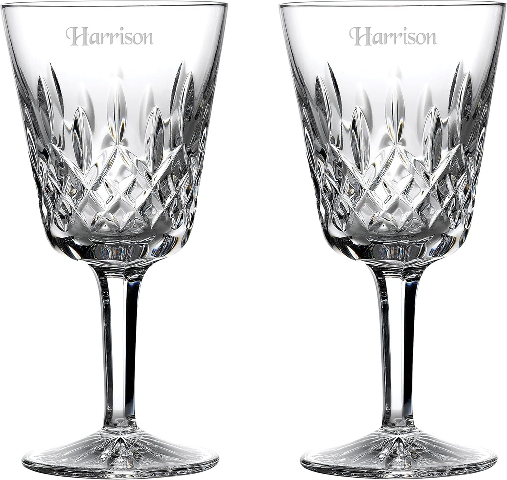 Waterford Personalized Classic Lismore Goblets, Set of 2 Custom Engraved Cut Crystal Goblets for Wine, Water, Juice and More