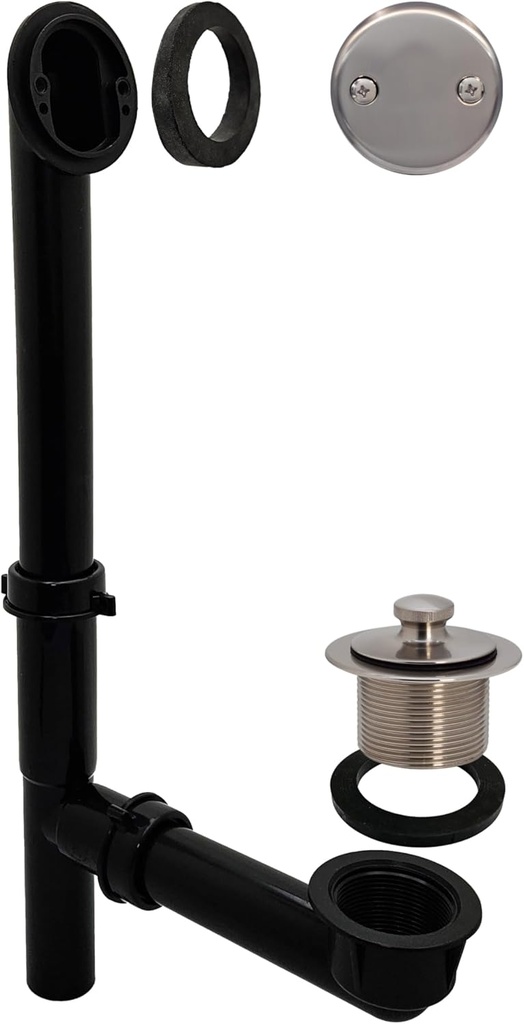 Westbrass 594144-07 Black 1-1/2" Tubular Twist & Close Bath Waste Drain Kit, Satin Nickel