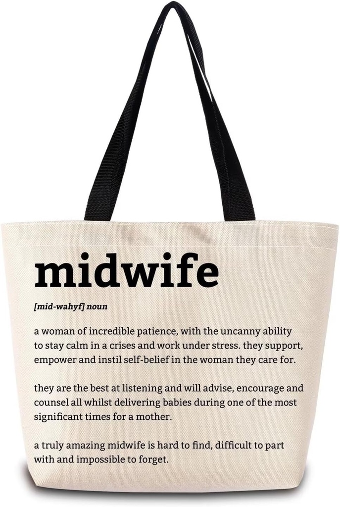 Inspiring Definition Tote Bag Reusable Grocery Bags Aesthetic Shopping Shoulder Handbag with Interior Zipper Pocket Stylish Appreciation Present for Midwife Women