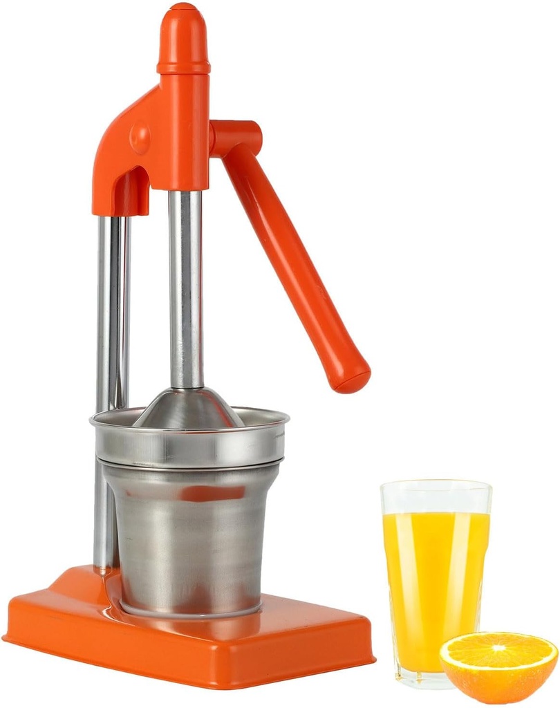 Cast Iron Juicer Hand Press, Manual Juicer Stainless Steel Lemon Squeezer, Heavy Duty Countertop Lime Citrus Crush Machine for Fresh Lemonade Orange Juice, Easy to Clean, Home and Kitchen (Orange)