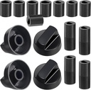 4 Pack Black Control Knobs with Replacement for 12 Adapters, Stove Knobs Replacements, Upgrade Knobs, Wide Application for for Oven Stove Range