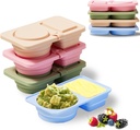 4 Pack Silicone Snack Containers with Lids Reusable & Foldable Silicone Double Compartment Leakproof Food Storage Box for Salad Dressing, Sauces, Travel, Picnic, Office