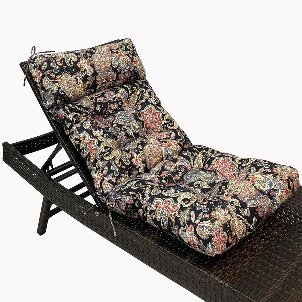 Srutirbo Outdoor High Back Chair Cushion, Water Resistant Rocking Chair Cushion with Ties, Replacement Lounger Chair Seat Cushion for Patio Furniture (Vintage, 49 in)