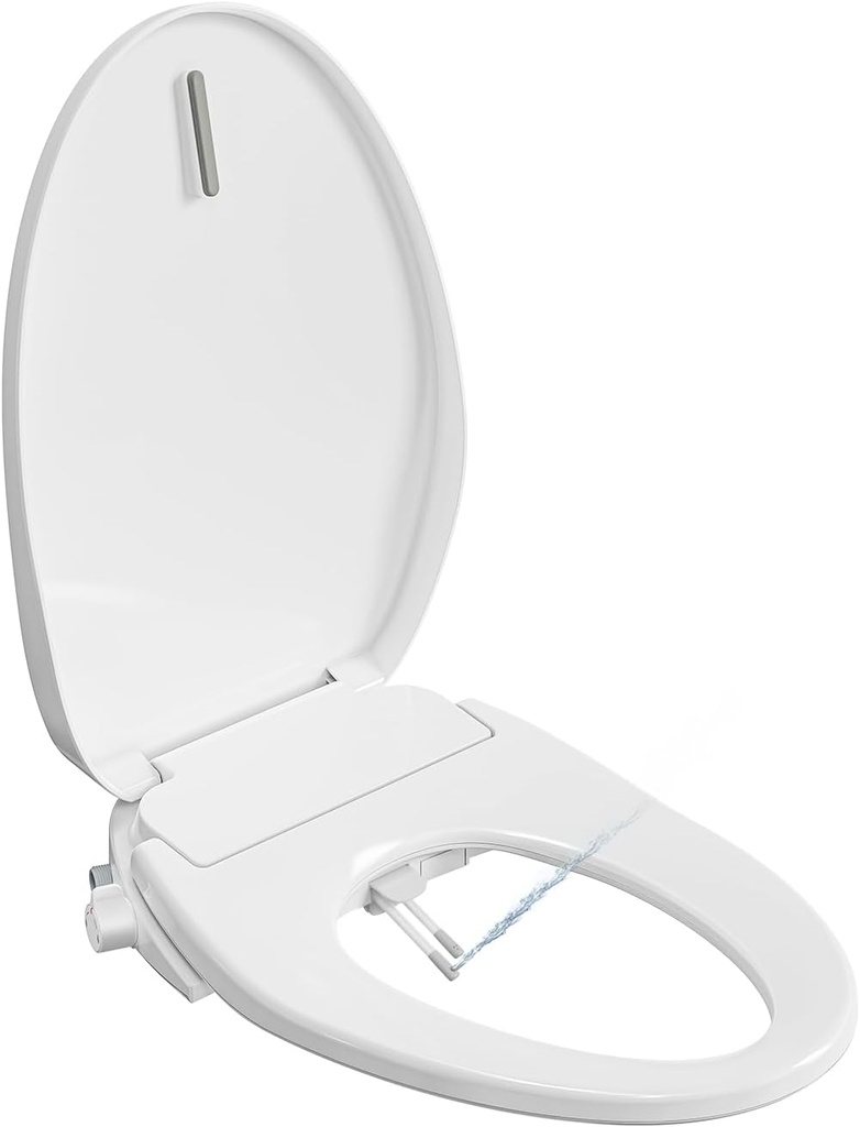 Electric Bidet Toilet Seat Adjustable Warm Water & Dryer Slow Close Heated Toilet Seat Smart Self Dual Cleaning Elongated Night Light D500