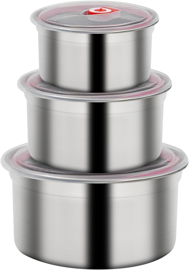 3 pcs Stainless Steel Food Storage Container with Lids Airtight Metal lunch Box Stackable Bento Storage Container Leakproof Meal Prep Food Container for Oven Freezer (Red)