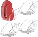 Homaisson Transparent Large Capacity 5-Compartment Plate Rack Storage Set, Vertical Paper Plate Holders, 4 Pcs, Ideal for Kitchen, Countertop, and Restaurant Use