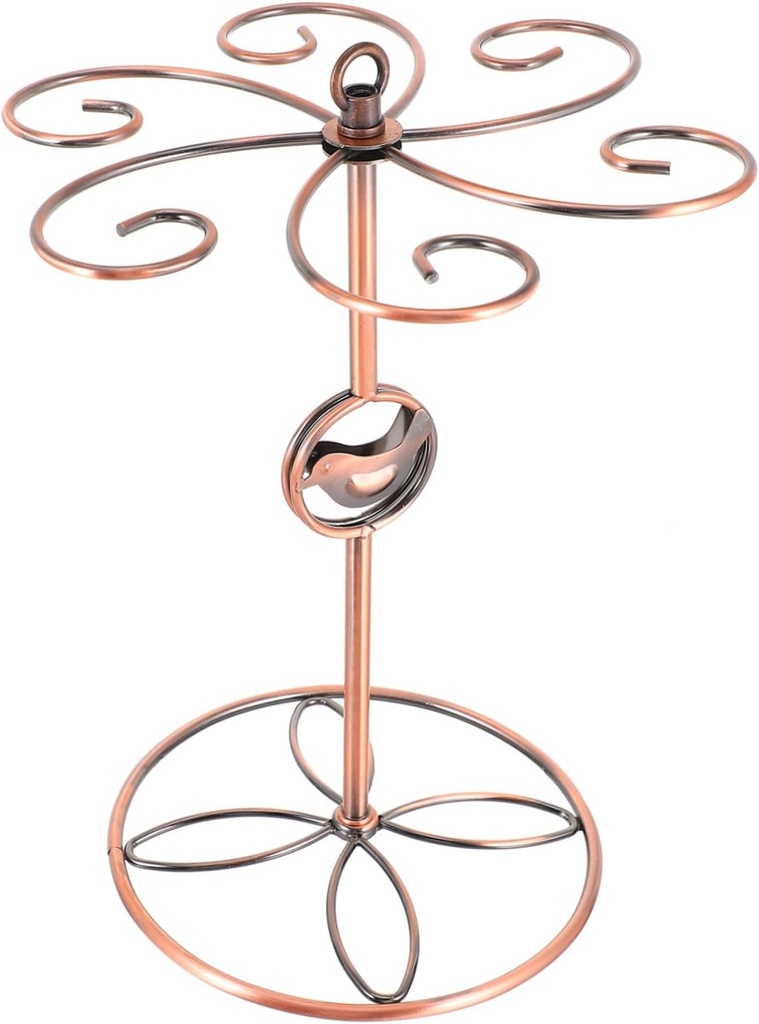 Vintage Red Wine Glass Holder Stemware Organizer Hanging Goblet Rack with Electroplated Finish Stable Round Base Wine Cup Holder for Kitchen Bar Decor