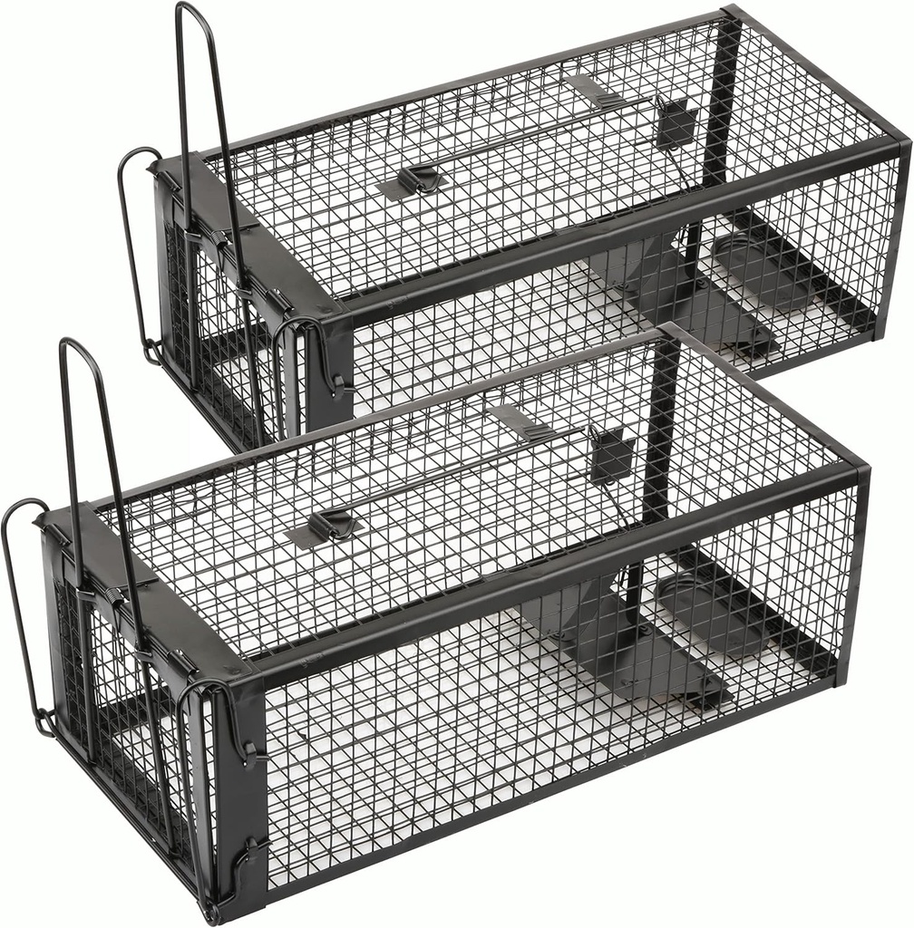 2-Pack Rat Traps Humane Live Mouse Vole Chipmunk Trap Cage for Indoors and Outdoors (Black)